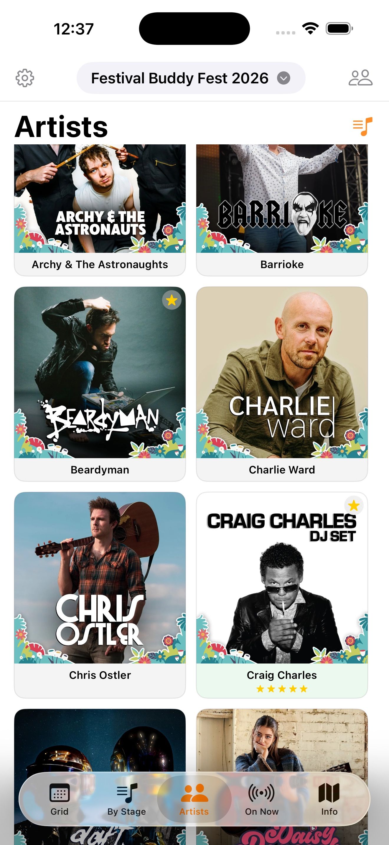 The artists grid