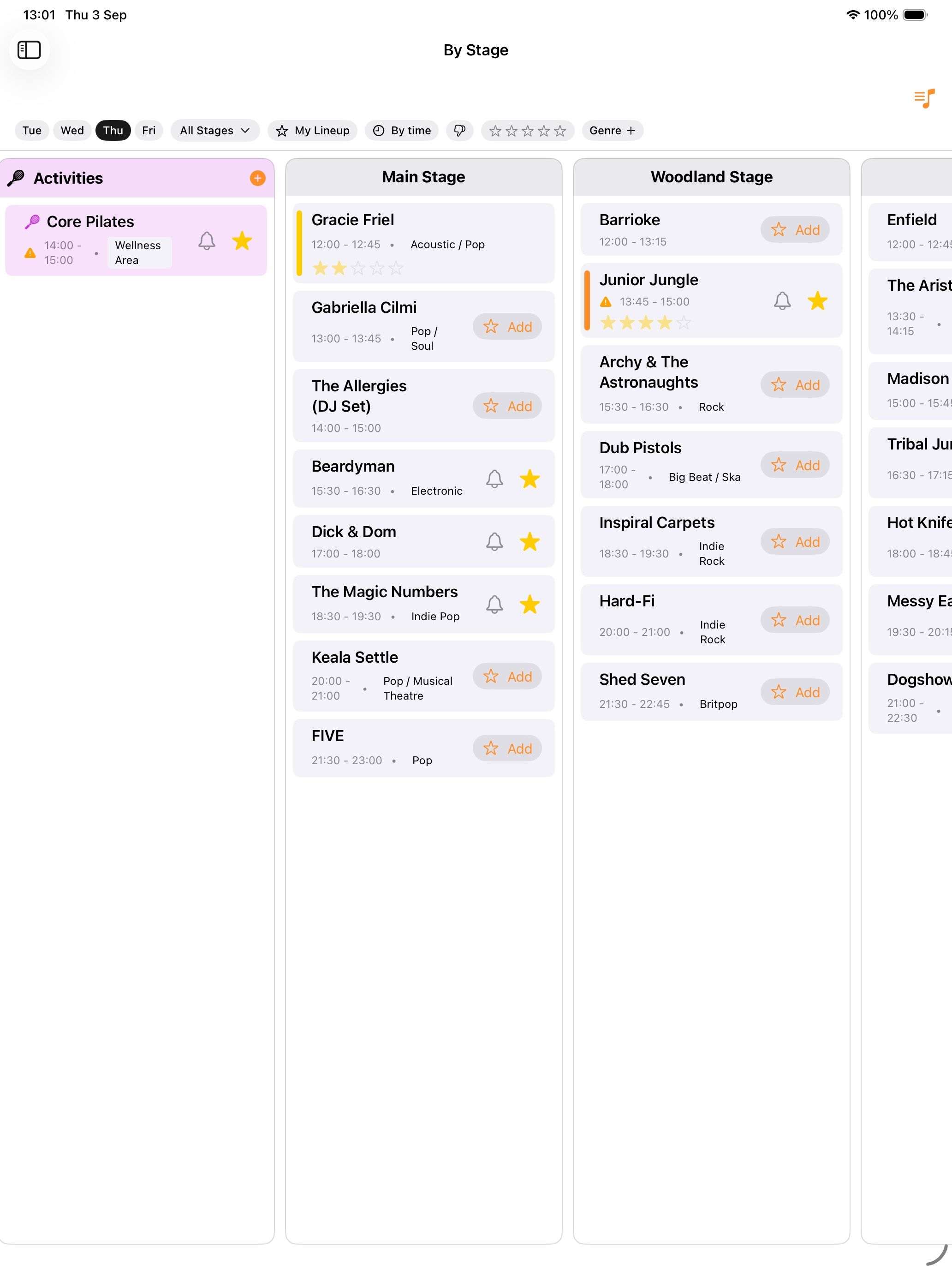 By Stage on iPad: each stage as a column