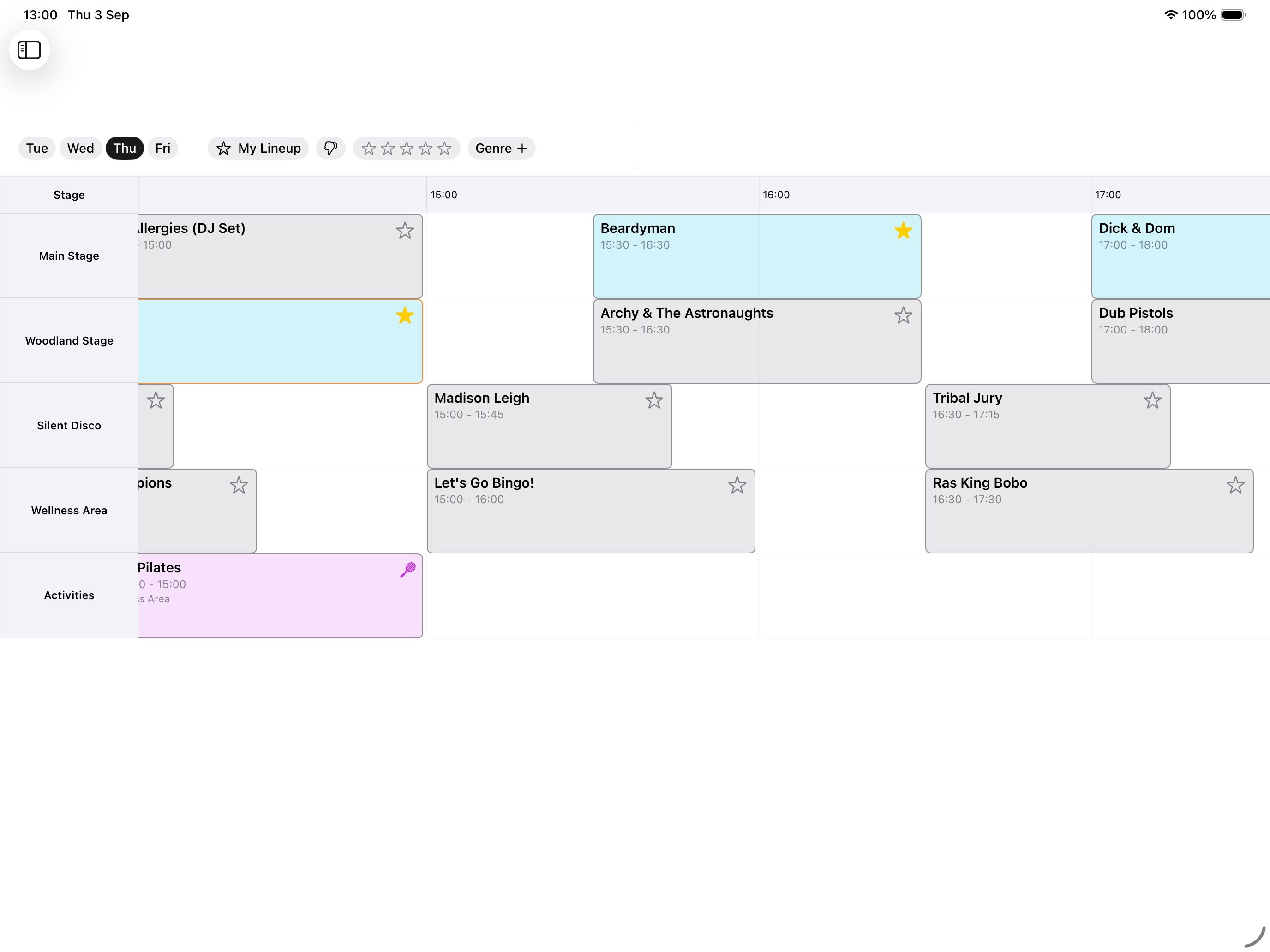 The full schedule grid on iPad in landscape