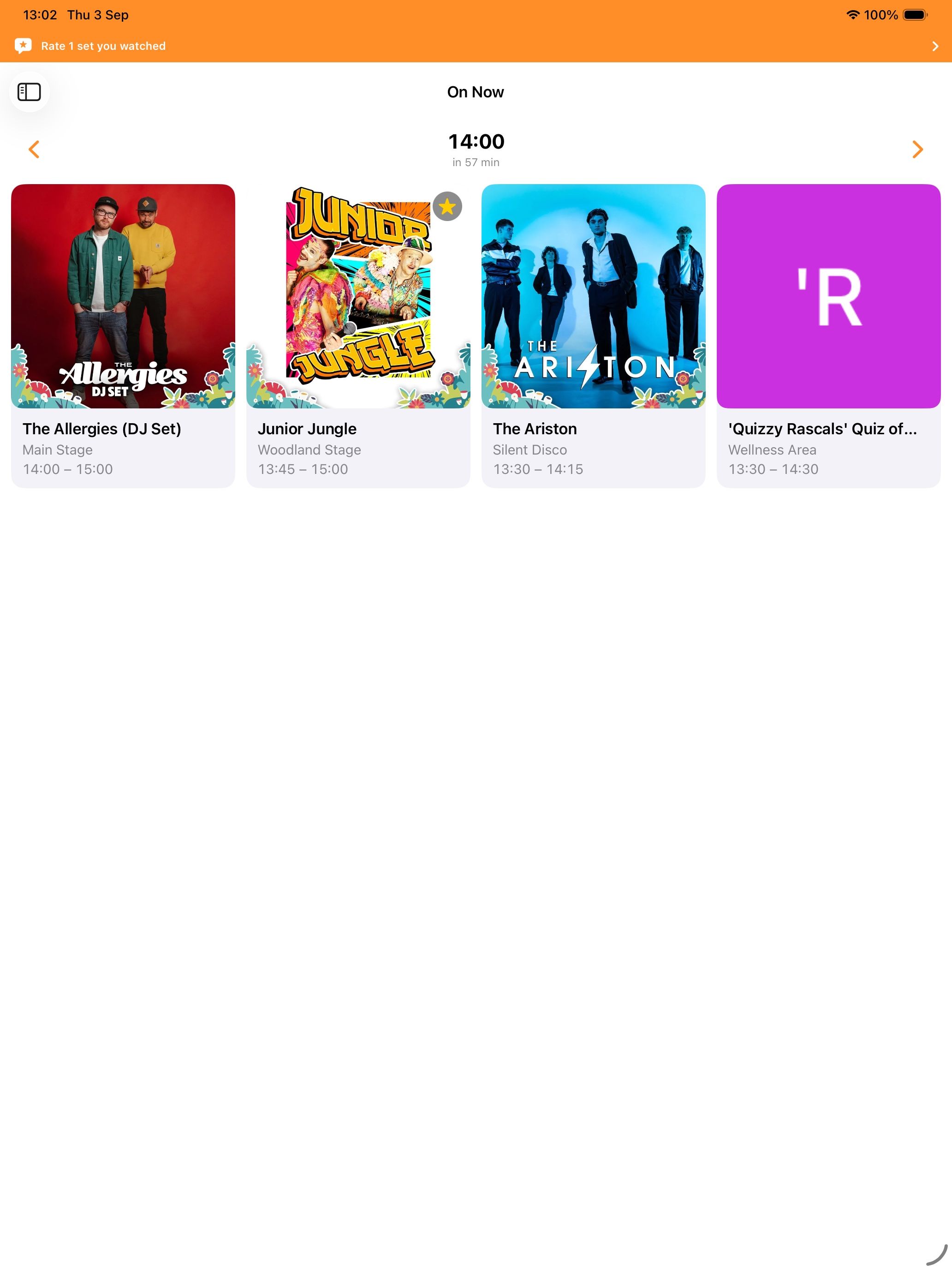 On Now on iPad: what is playing on every stage